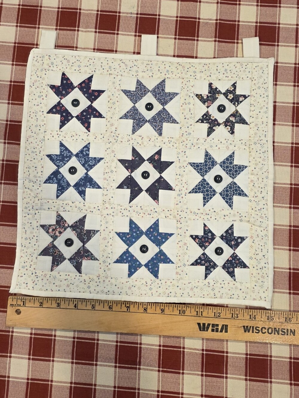 Handmade Navy and White Star Quilted Wall Hanging